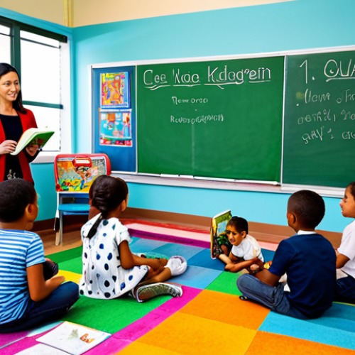 Home 7 **
"A kindergarten teacher, fully clothed in appropriate attire, reading a book to a group of attentive children sitting on a colorful rug in a brightly lit classroom. The walls are decorated with drawings and educational posters. Safe for work, perfect anatomy, natural proportions, professional, modest, family-friendly. High quality, detailed."
**