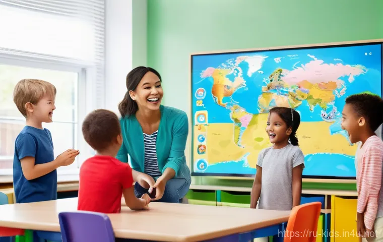 유아교육지도사 자격증을 위한 필수 도구 리스트 - **Interactive Discovery in a Modern Classroom**
"A diverse group of cheerful preschool children,...