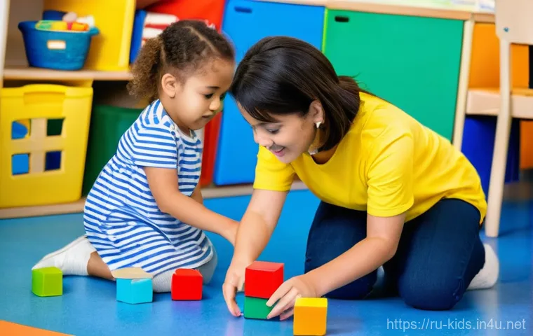 유아교육지도사 실무 중 발생할 수 있는 문제 분석 - A vibrant kindergarten classroom scene, bathed in soft, natural light, where a diverse group of 4-5 ...
