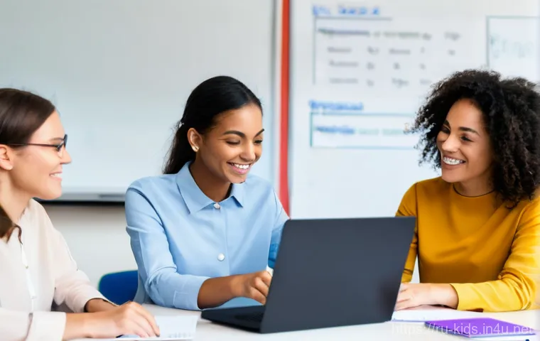유아교육지도사로서의 직장 생활 정리법 - **Prompt:** A cheerful female kindergarten teacher in her late 30s, dressed in a modest yet stylish ...