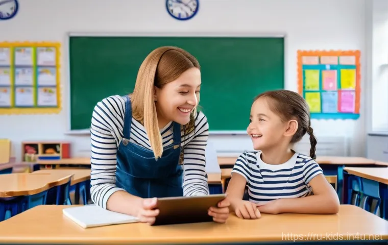 유아교육지도사 업무 중 유용한 모바일 앱 - **Prompt:** A diverse group of three young children, aged 4-6, sitting around a small, colorful tabl...