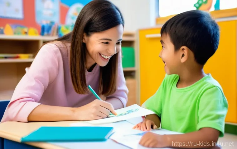 유아교육지도사로서 이직 후 첫 직무 적응법 - **Prompt:** A warm and inviting scene inside a vibrant kindergarten classroom. A young, empathetic f...