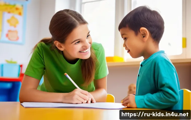 유아교육지도사 실습 중 겪은 어려움과 해결책 - **Prompt: The Inquisitive Classroom Moment**
A bright and warm kindergarten classroom scene. A k...