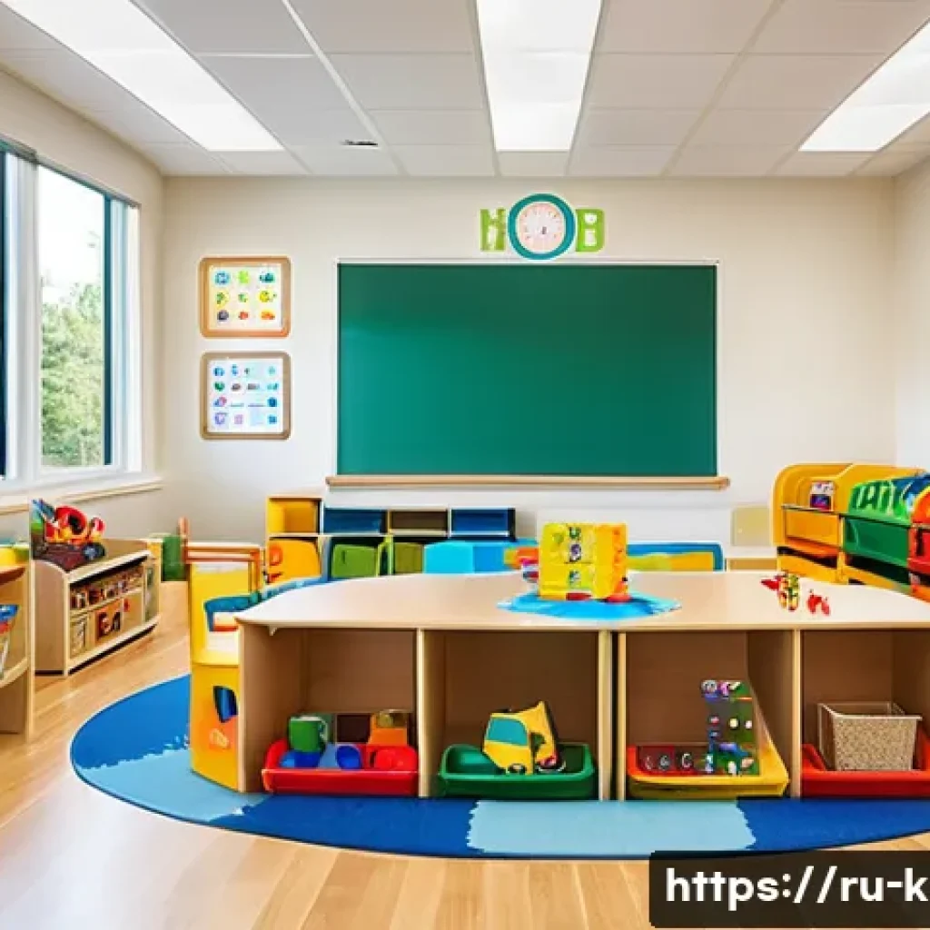 유아교육지도사 취업 성공 전략 - A bright and safe early childhood development classroom designed for toddlers, featuring natural woo...