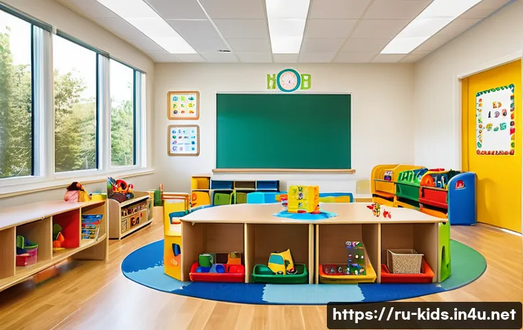 유아교육지도사 취업 성공 전략 - A bright and safe early childhood development classroom designed for toddlers, featuring natural woo...