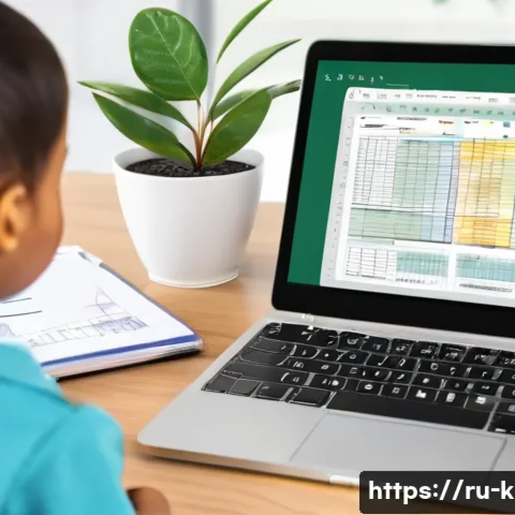 유아교육지도사로서의 데이터 관리 팁 - A cozy and modern digital workspace showing a kindergarten teacher organizing digital archives on a ...