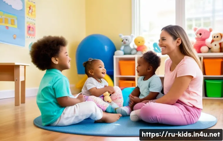 유아교육지도사 강의 시 학생 참여 유도 방법 - A warm and inviting preschool classroom scene featuring a diverse group of toddlers wearing colorful...