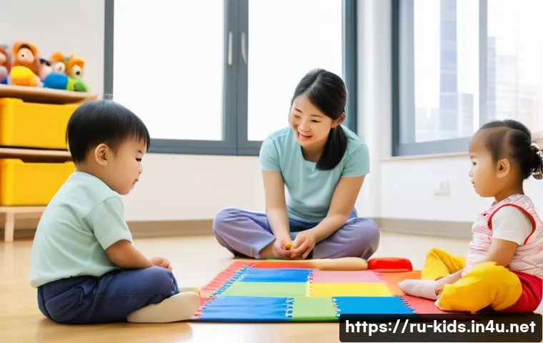 유아교육지도사로서 필요한 윤리 의식 - A warm and inviting early childhood classroom scene showing a diverse group of toddlers wearing colo...