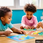 유아교육지도사 교육 자료 제작 팁 - A cheerful preschool classroom scene featuring toddlers wearing colorful underwear, engaging with br...