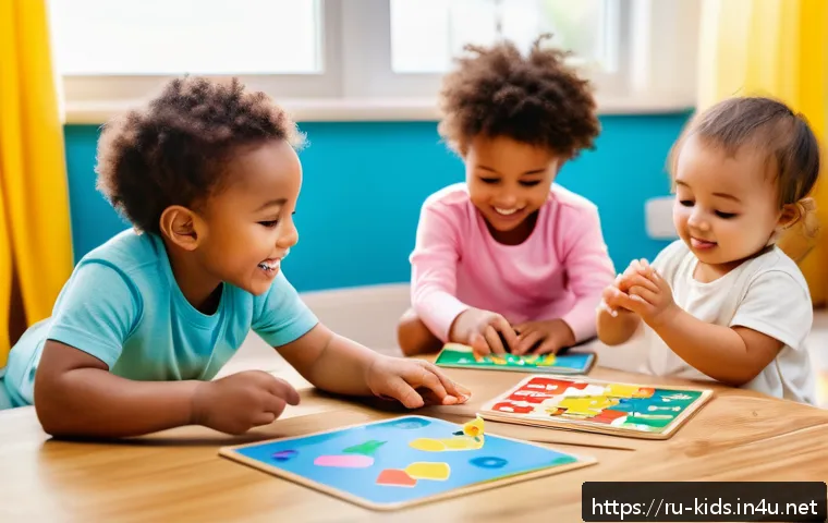 유아교육지도사 교육 자료 제작 팁 - A cheerful preschool classroom scene featuring toddlers wearing colorful underwear, engaging with br...