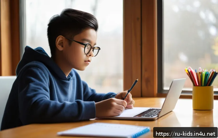 유아교육지도사 자격증 시험 과목별 학습법 - A focused young adult student sitting at a wooden desk in a cozy, well-lit room with a large window ...
