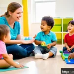 유아교육지도사 필기 시험의 최신 경향 분석 - A diverse group of preschool children aged 3 to 6 years engaged in a playful learning activity in a ...